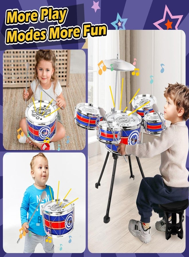 TWFRIC Toy Drum Set for Toddlers Upgrade Drums Kit Kids Jazz Drum Set with Stool, 5 Drums Percussion Musical Instruments Toys for 3 4 5 Year Old Boys Girls Gifts (Blue) - Image 5